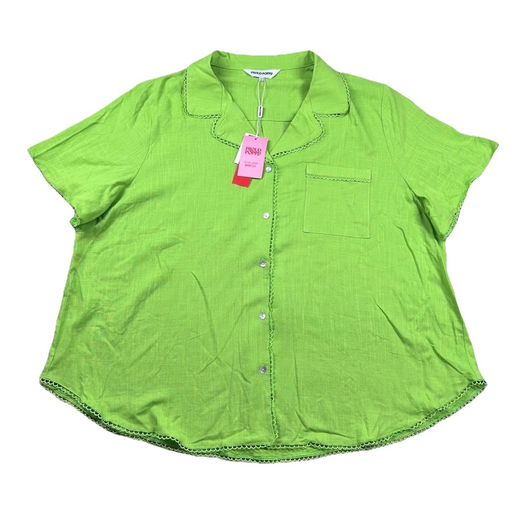 Proud Poppy Shirt Womens 16 Plus Luella Linen Blend Top Apple Dopamine Granny